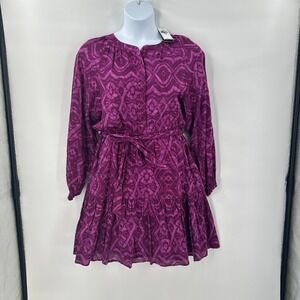 New Ralph Lauren LRL Dress size 10 Boho Plum‎ Mu Ikat Tiered Belted Tie Waist